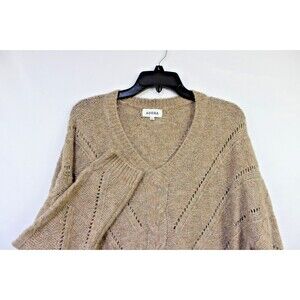 Adora V Neck Open Knit Large Sweater Pullover Sand Color Women's Soft